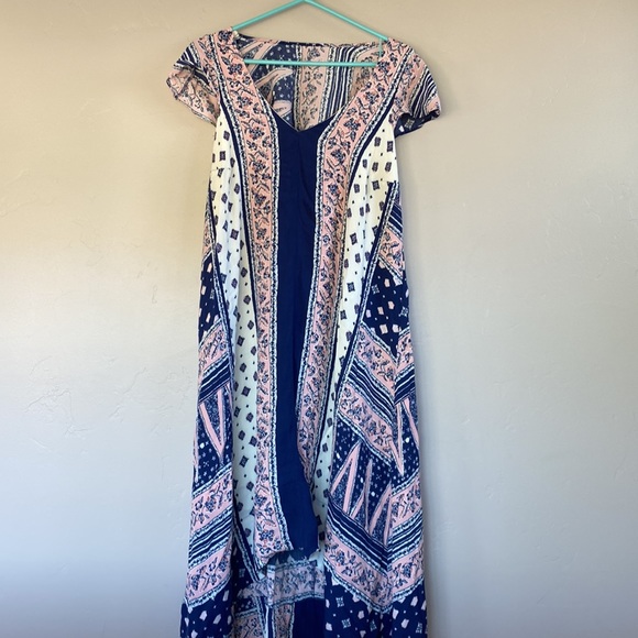 Maeve Summertide Swing High Low Midi Dress Pink & Blue Size Small - Picture 2 of 7